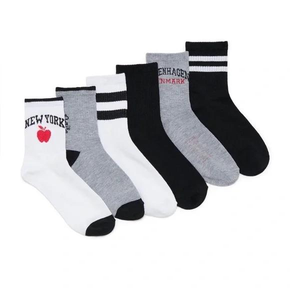 🔥$8🔥NEW Ribbed Mid Crew Socks, 6-Pack Shoe Sizes 4-10 Multicolored Women's - Picture 4 of 15